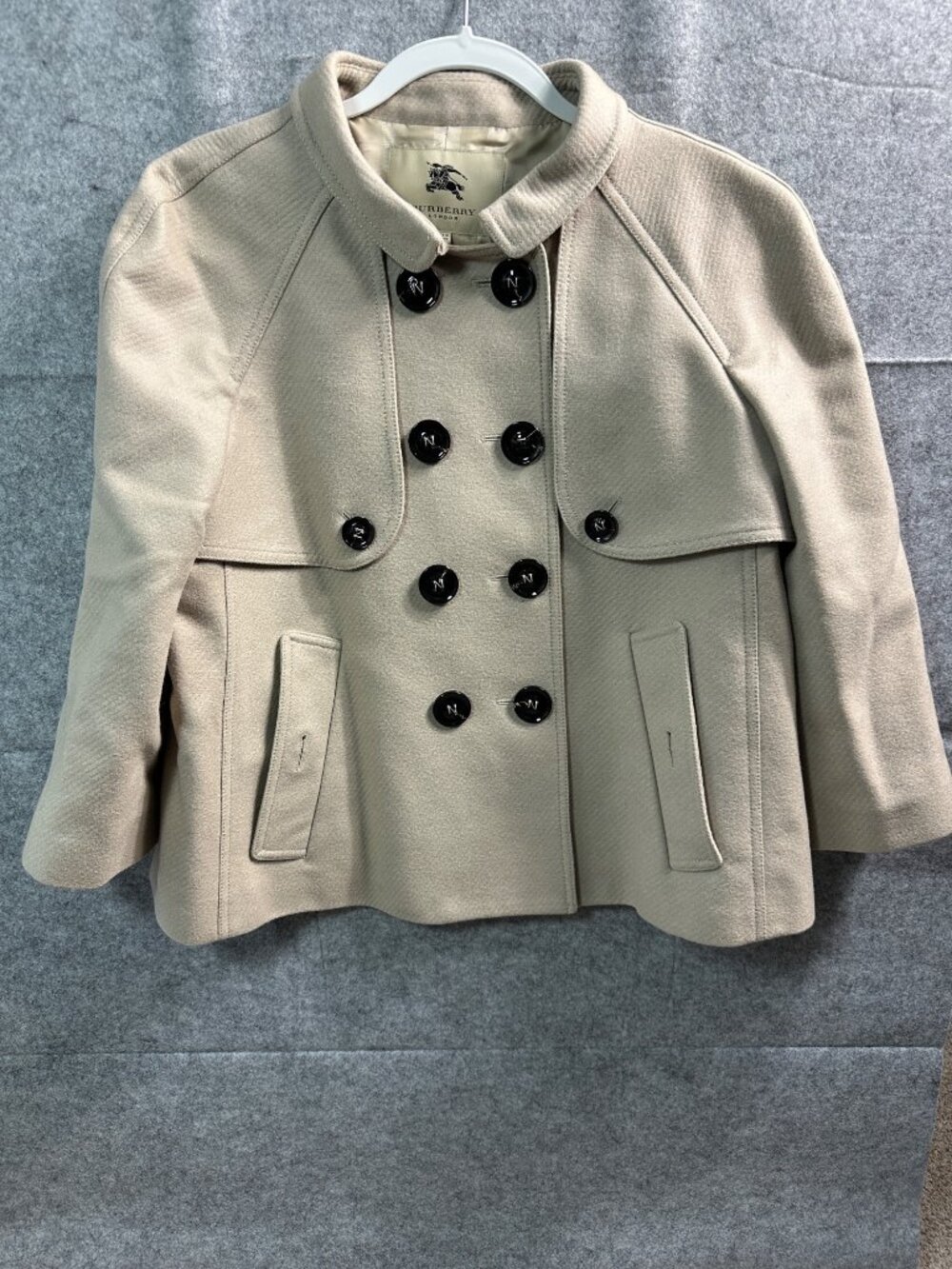 Burberry London Wool Cashmere Double Breasted Pea Coat Beige US 14 UK 16